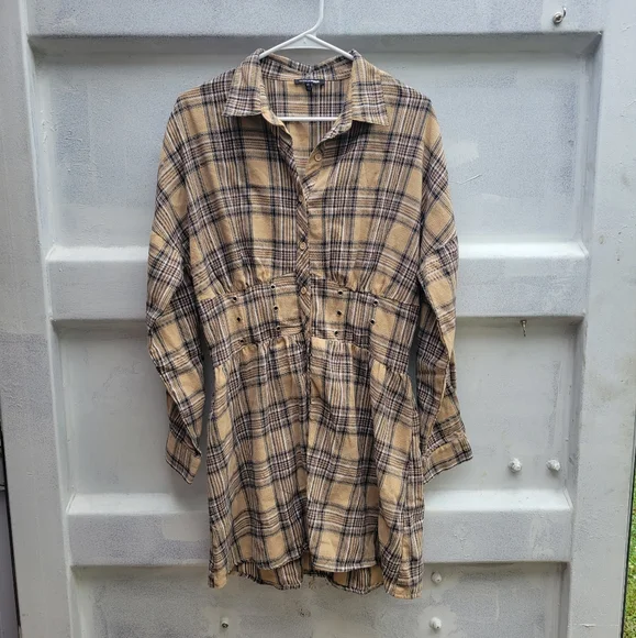 Fashion Nova | Dresses | Plaid Flannel Dress With Full Button Down And  Cinched Waist Nwot Xl Extra Large | Poshmark